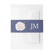 Witte Pioen Monogram Bloemen Blauwe Bruiloft