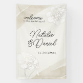 Witte Pioen Rozen Bruiloft Bord Spandoek (Verticaal)