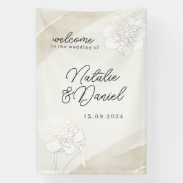 Witte Pioen Rozen Bruiloft Bord Spandoek