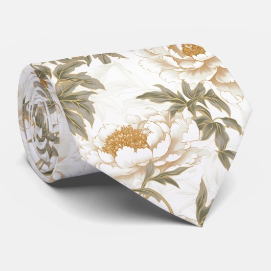 Witte Pioen Stropdas (Opgerold)