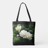 Witte Pioen Trio, 1 Thessalonicenzen 5:17-18 Tote Bag (Achterkant)