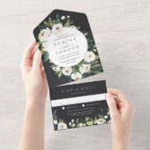 Witte Pioen | Waterverf Bloemenframe Bruiloft All In One Uitnodiging (Afscheurbaar)