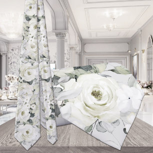 Witte Pioen Zilver Eucalyptus Trouw Halsband Stropdas