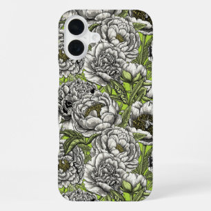 Witte pioenbloemen en motten iPhone 16 plus hoesje