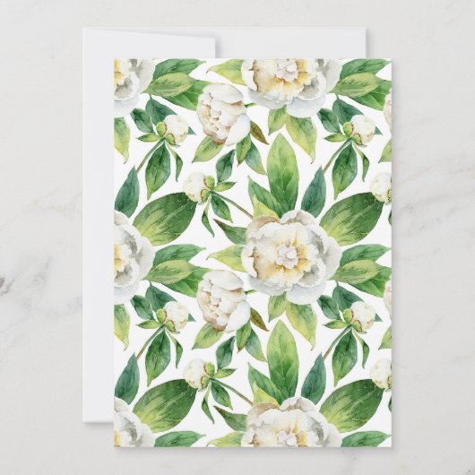 Witte Pioenen & Blad Waterverf | Dank u Bedankkaart (Achterkant)