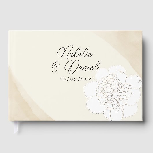 Witte pioenen bloesems bruiloft gastenboek (Voorkant)