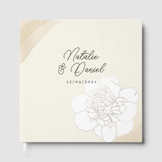 Witte pioenen bloesems bruiloft gastenboek (Voorkant)