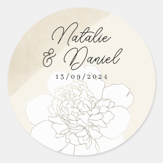 Witte pioenen bloesems bruiloft ronde sticker (Voorkant)