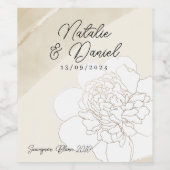 Witte pioenen bloesems bruiloft wijn etiket (Enkel label)