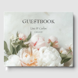 Witte pioenen boeket met kant gastenboek