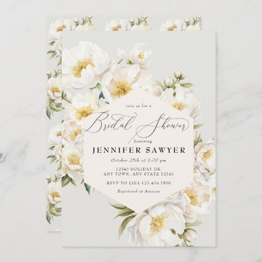 Witte pioenen | Elegant bloemig Vrijgezellenfeest Kaart (Voorkant / Achterkant)