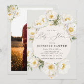 Witte pioenen | Foto Baby shower Kaart (Voorkant / Achterkant)