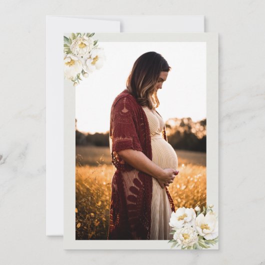 Witte pioenen | Foto Baby shower Kaart (Achterkant)