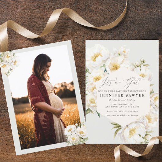 Witte pioenen | Foto Baby shower Kaart