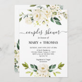 Witte pioenen gebladerte paren douche kaart (Voorkant / Achterkant)