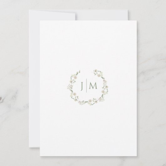 Witte pioenen groen verlaat krans bruiloft kaart (Achterkant)