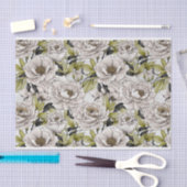 Witte pioenen illustratie met lichtgroene bladeren tissuepapier (Craft)