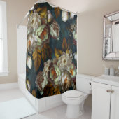 Witte Pioenen Midnight Gothic Tuin Douchegordijn (In situ)