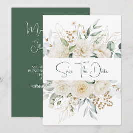 Witte pioenen Rozen Eucalyptus Bewaar de datum Save The Date