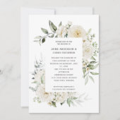 Witte pioenen Rozen eucalyptus bruiloft uitnodigin Kaart (Voorkant)