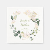 Witte Pioenen Rozen Geometrische krans bruiloft Servet (Voorkant)