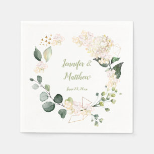 Witte Pioenen Rozen Geometrische krans bruiloft Servet
