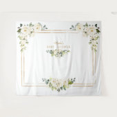 Witte Pioenroos Gouden Foto Booth Baby Shower Wandkleed (Voorkant (horizontaal))