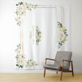 Witte Pioenroos Gouden Foto Booth Baby Shower Wandkleed (In situ)