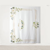 Witte Pioenroos Gouden Foto Booth Bruidsfeest Wandkleed (Voorkant)