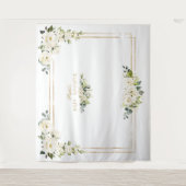 Witte Pioenroos Gouden Fotohokje Baby Shower Wandkleed (Voorkant)