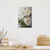 Witte Pioenrozen Bloemen Art Print Poster (Keuken)