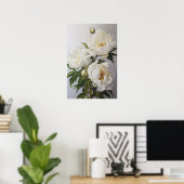Witte Pioenrozen Bloemen Art Print Poster (Thuiskantoor)