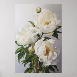 Witte Pioenrozen Bloemen Art Print Poster
