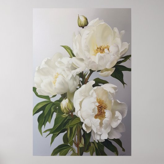 Witte Pioenrozen Bloemen Art Print Poster (Voorkant)