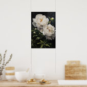 Witte Pioenrozen Bloemen Art Print Poster (Keuken)