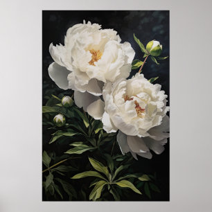 Witte Pioenrozen Bloemen Art Print Poster