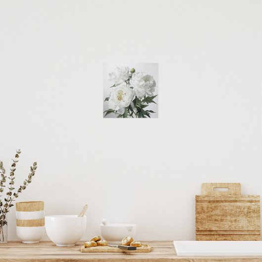 Witte Pioenrozen Bloemen Art Print Poster (Keuken)