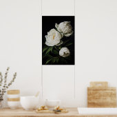 Witte Pioenrozen Bloemen Art Print Poster (Keuken)