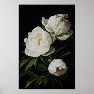 Witte Pioenrozen Bloemen Art Print Poster