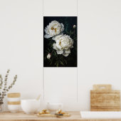 Witte Pioenrozen Bloemen Art Print Poster (Keuken)