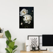 Witte Pioenrozen Bloemen Art Print Poster (Thuiskantoor)