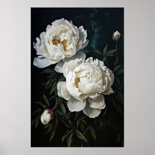 Witte Pioenrozen Bloemen Art Print Poster