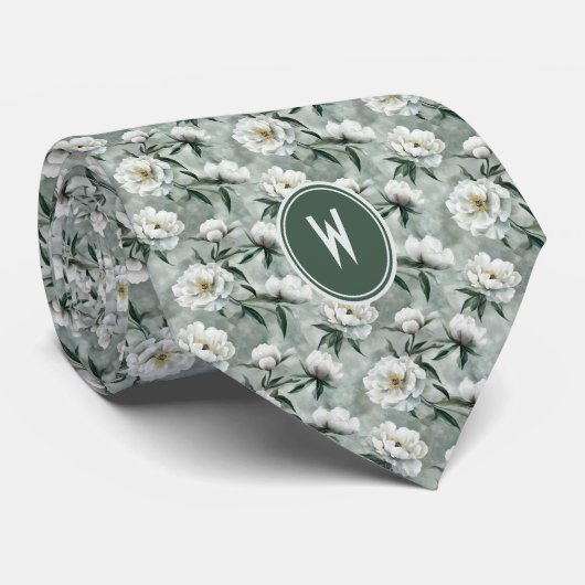 Witte pioenrozen Bloemen Stropdas (Opgerold)