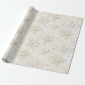 Witte Pioenrozen Bloemig Goud Elegant Cadeaupapier (Uitgerold)
