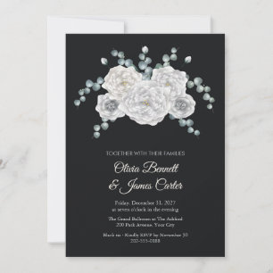 Witte Pioenrozen en Zilveren Dollar Black Tie Brui Kaart