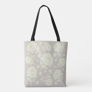 Witte Pioenrozen Grijze Achtergrond Tote Bag