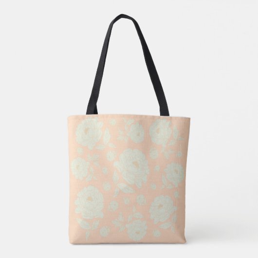 Witte Pioenrozen Perzik Achtergrond Tote Bag (Achterkant)
