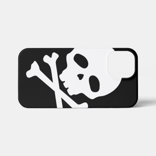 Witte Pirate Skull op zwarte achtergrond iPhone Hoesje (Achterkant horizontaal)