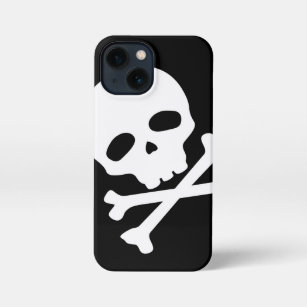 Witte Pirate Skull op zwarte achtergrond iPhone 13 Mini Hoesje