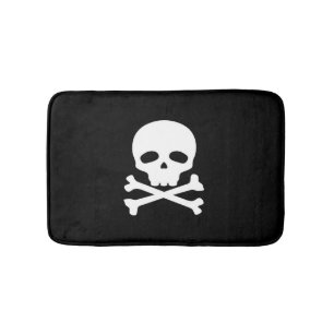 Witte piratenschedel op zwarte achtergrond badmat